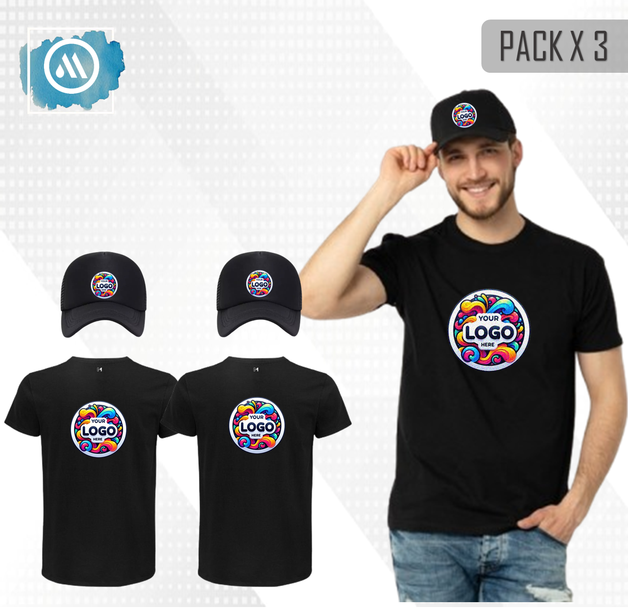 3 Pack Short Sleeve T-Shirt + Trucker Cap with Logo