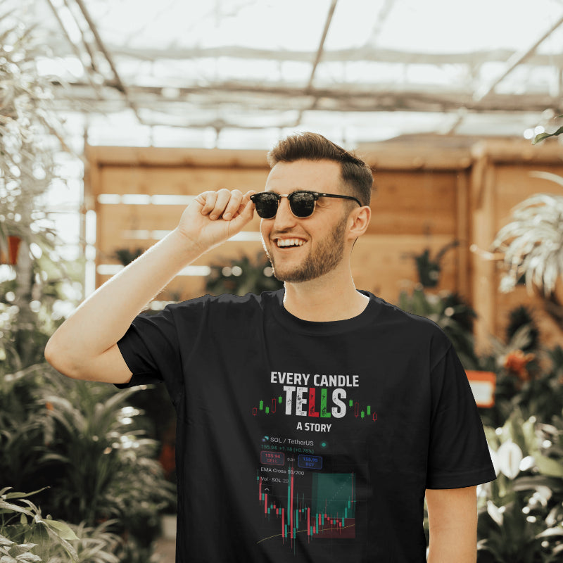 Black or white trading tee with motivational phrase and custom chart print option