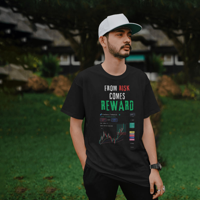 Trading t-shirt with motivational quote and customizable trading chart – perfect gift for crypto and stock traders