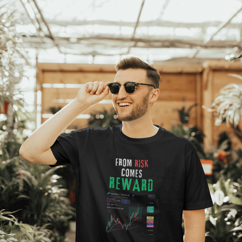 Trading t-shirt with motivational quote and customizable trading chart – perfect gift for crypto and stock traders