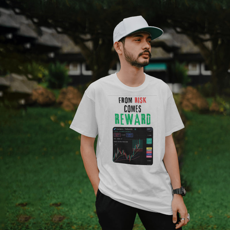 Trading t-shirt with motivational quote and customizable trading chart – perfect gift for crypto and stock traders