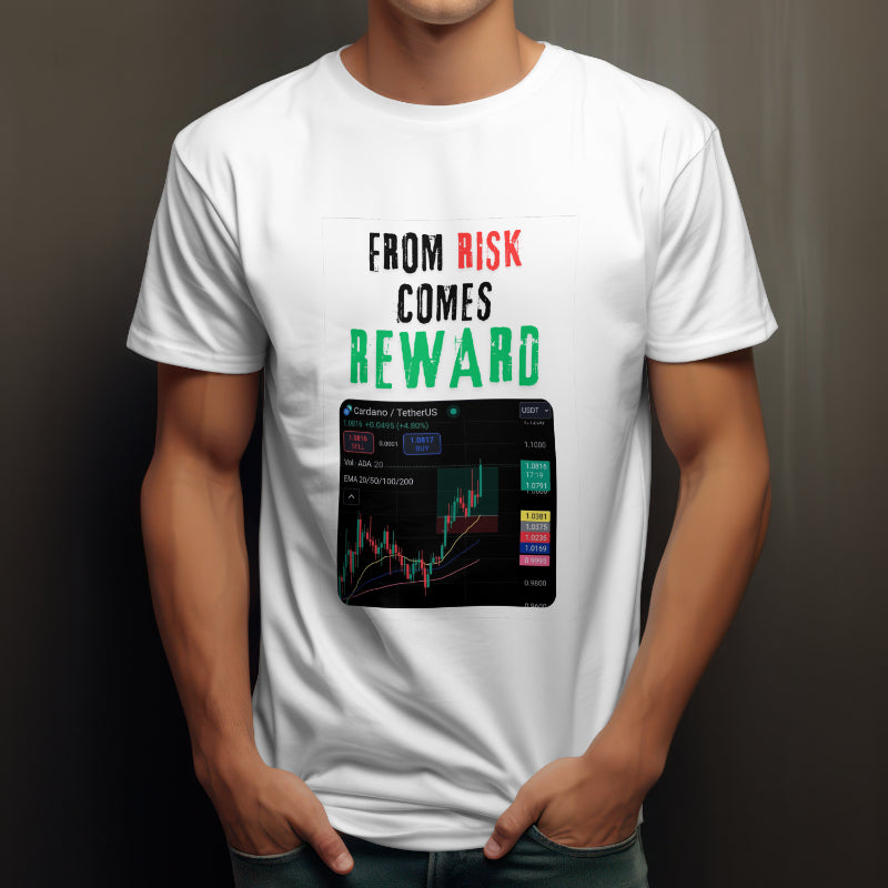 Trading t-shirt with motivational quote and customizable trading chart – perfect gift for crypto and stock traders