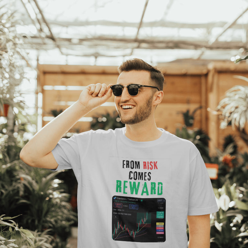 Trading t-shirt with motivational quote and customizable trading chart – perfect gift for crypto and stock traders