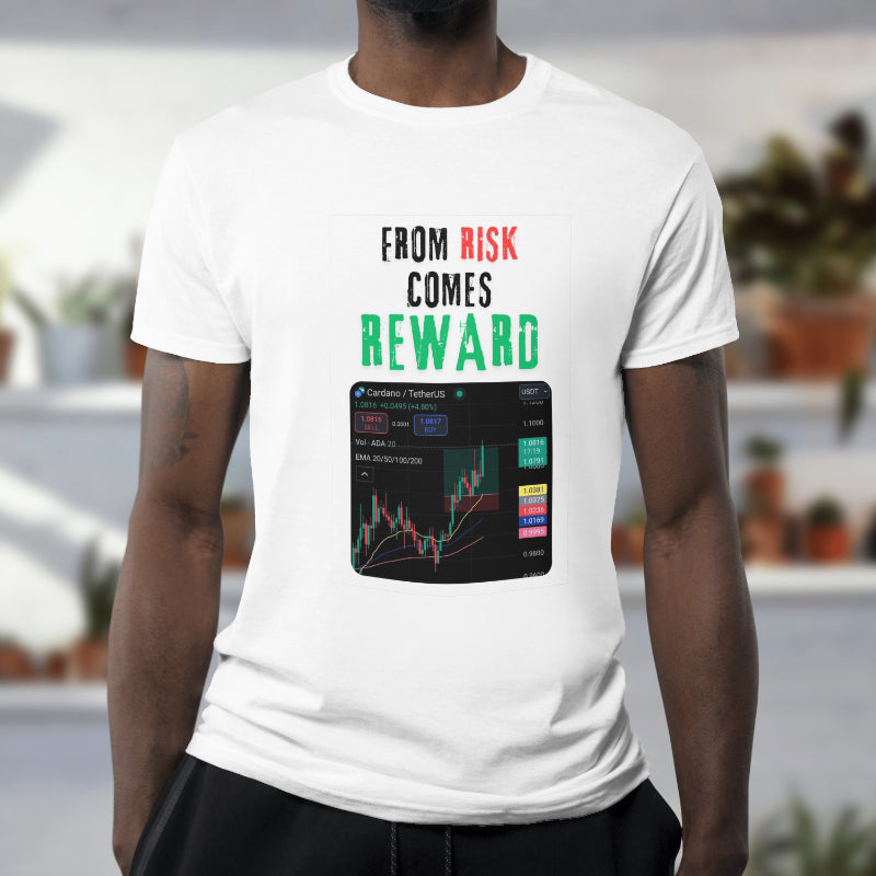Trading t-shirt with motivational quote and customizable trading chart – perfect gift for crypto and stock traders