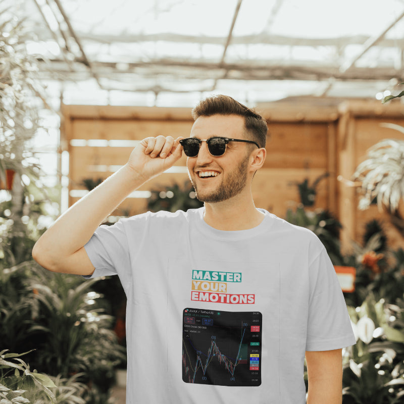 Trading t-shirt with motivational quote and customizable trading chart – perfect gift for crypto and stock traders