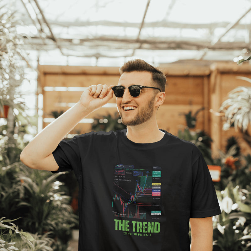 Trading t-shirt with motivational quote and customizable trading chart – perfect gift for crypto and stock traders