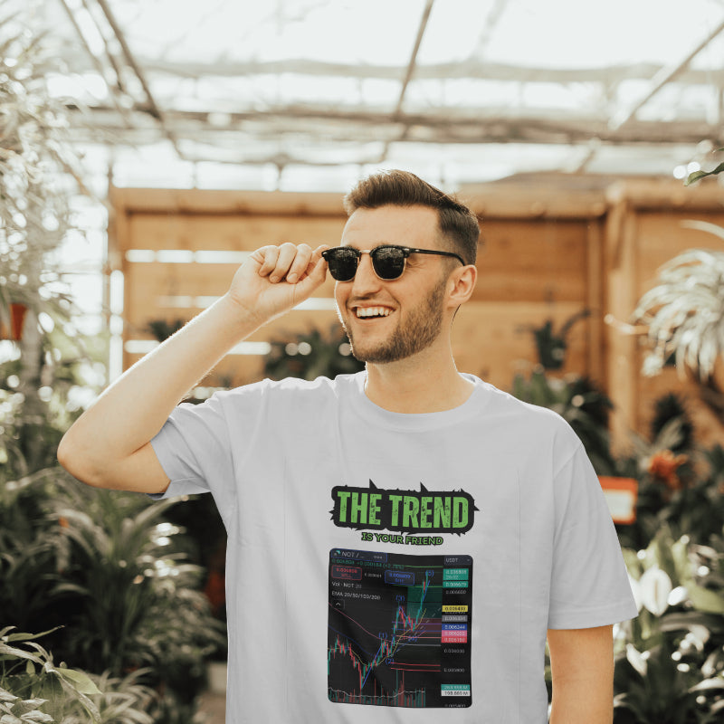 Trading t-shirt with motivational quote and customizable trading chart – perfect gift for crypto and stock traders