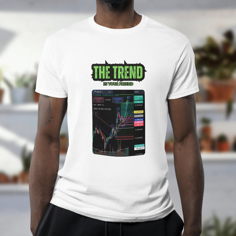 Trading t-shirt with motivational quote and customizable trading chart – perfect gift for crypto and stock traders