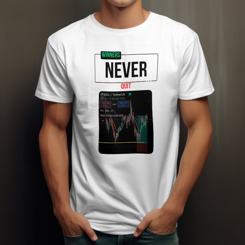 Trading t-shirt with motivational quote and customizable trading chart – perfect gift for crypto and stock traders