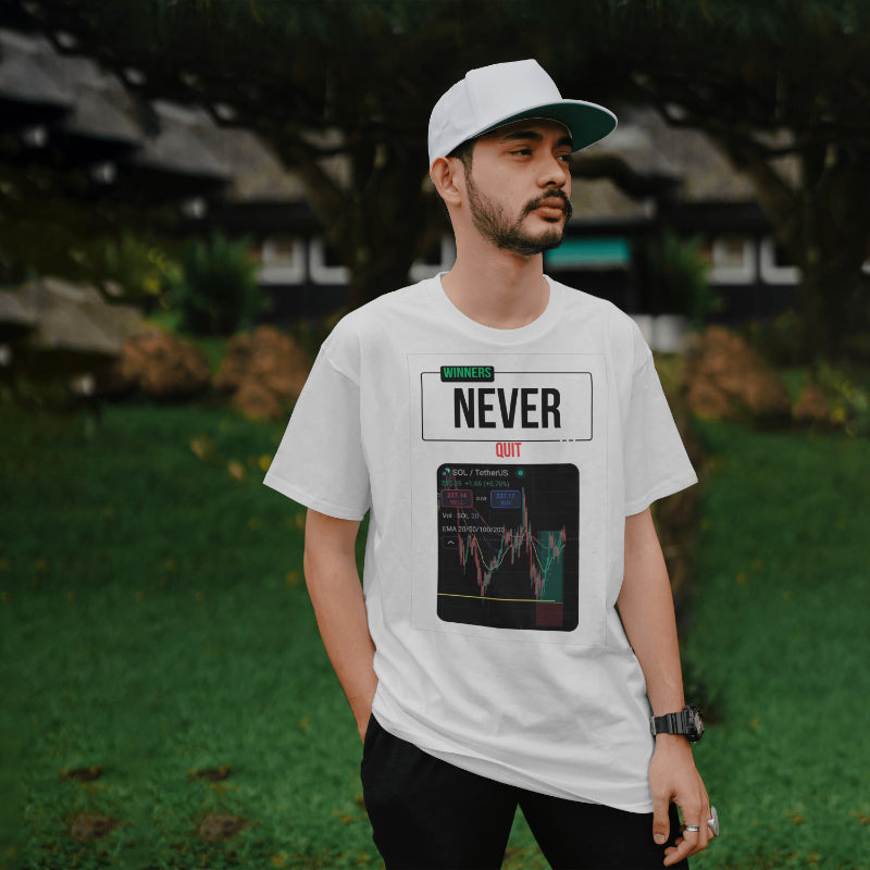 Trading t-shirt with motivational quote and customizable trading chart – perfect gift for crypto and stock traders