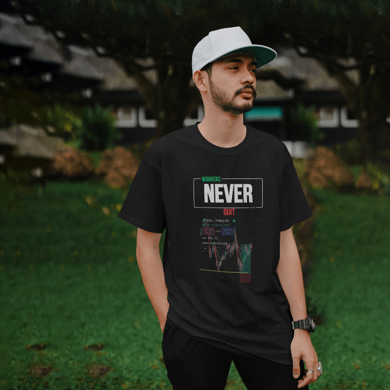 Trading t-shirt with motivational quote and customizable trading chart – perfect gift for crypto and stock traders