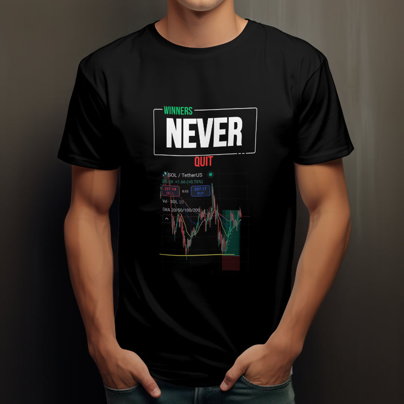 Trading t-shirt with motivational quote and customizable trading chart – perfect gift for crypto and stock traders
