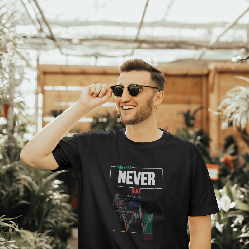 Trading t-shirt with motivational quote and customizable trading chart – perfect gift for crypto and stock traders