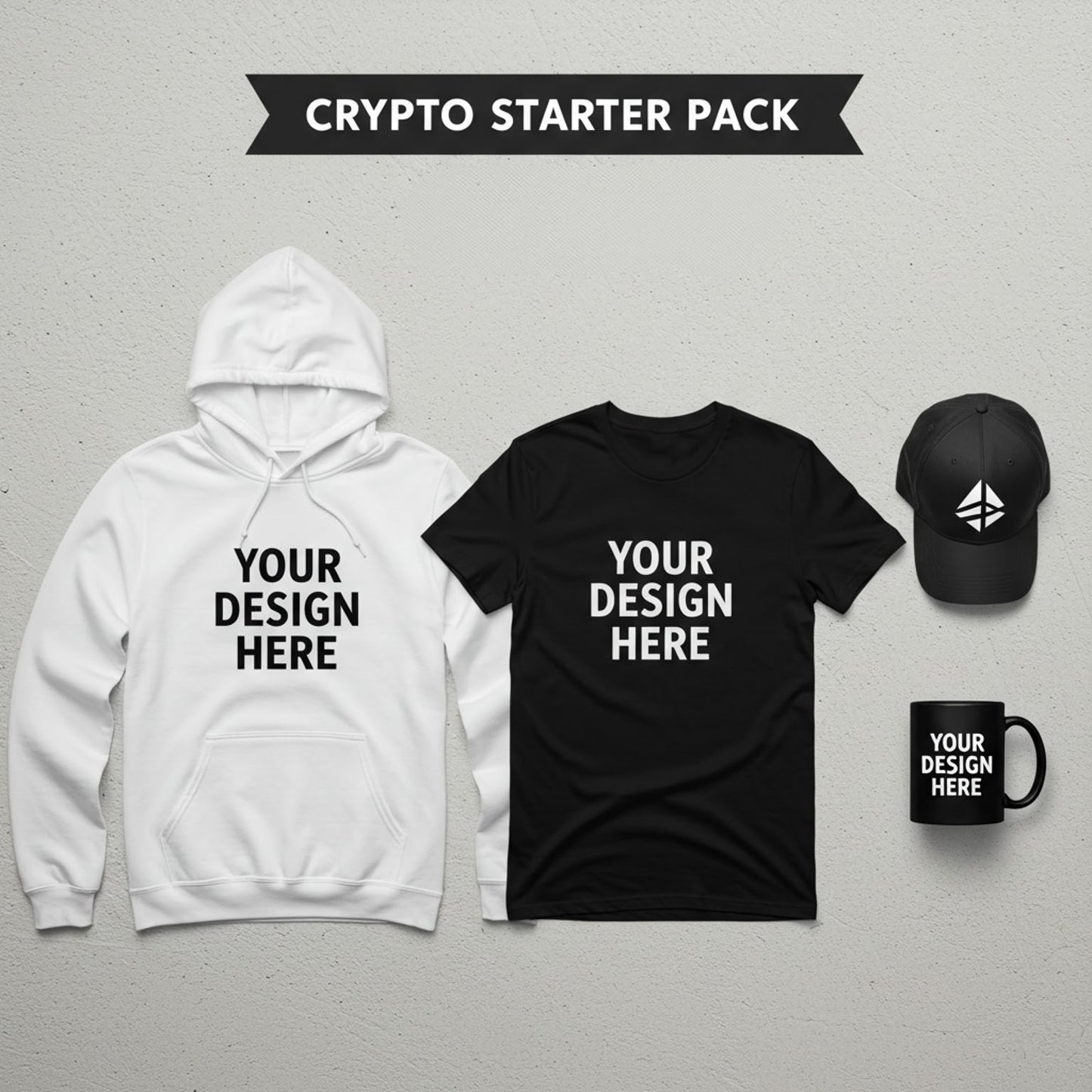 Crypto bundle with personalized hoodie, t-shirt, mug, and cap – perfect gift for crypto lovers
