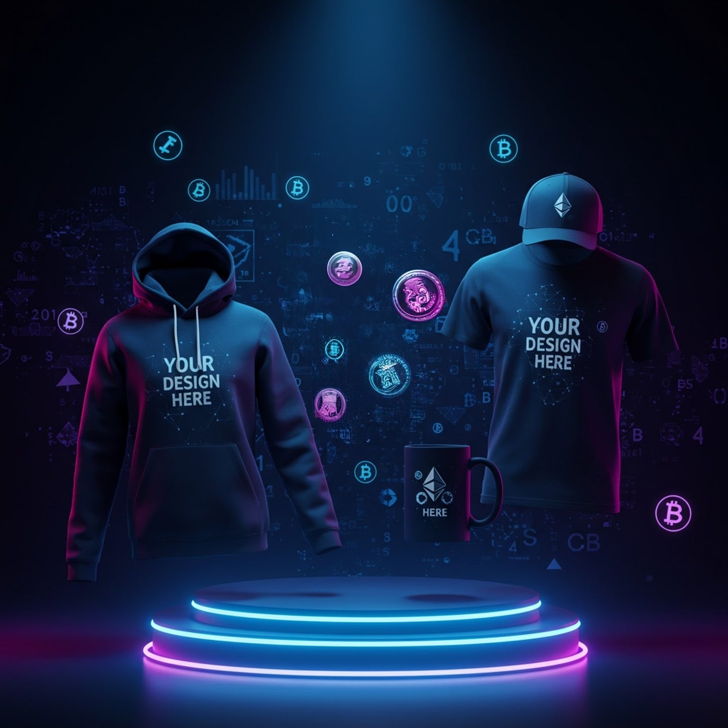 Crypto bundle with personalized hoodie, t-shirt, mug, and cap – perfect gift for crypto lovers