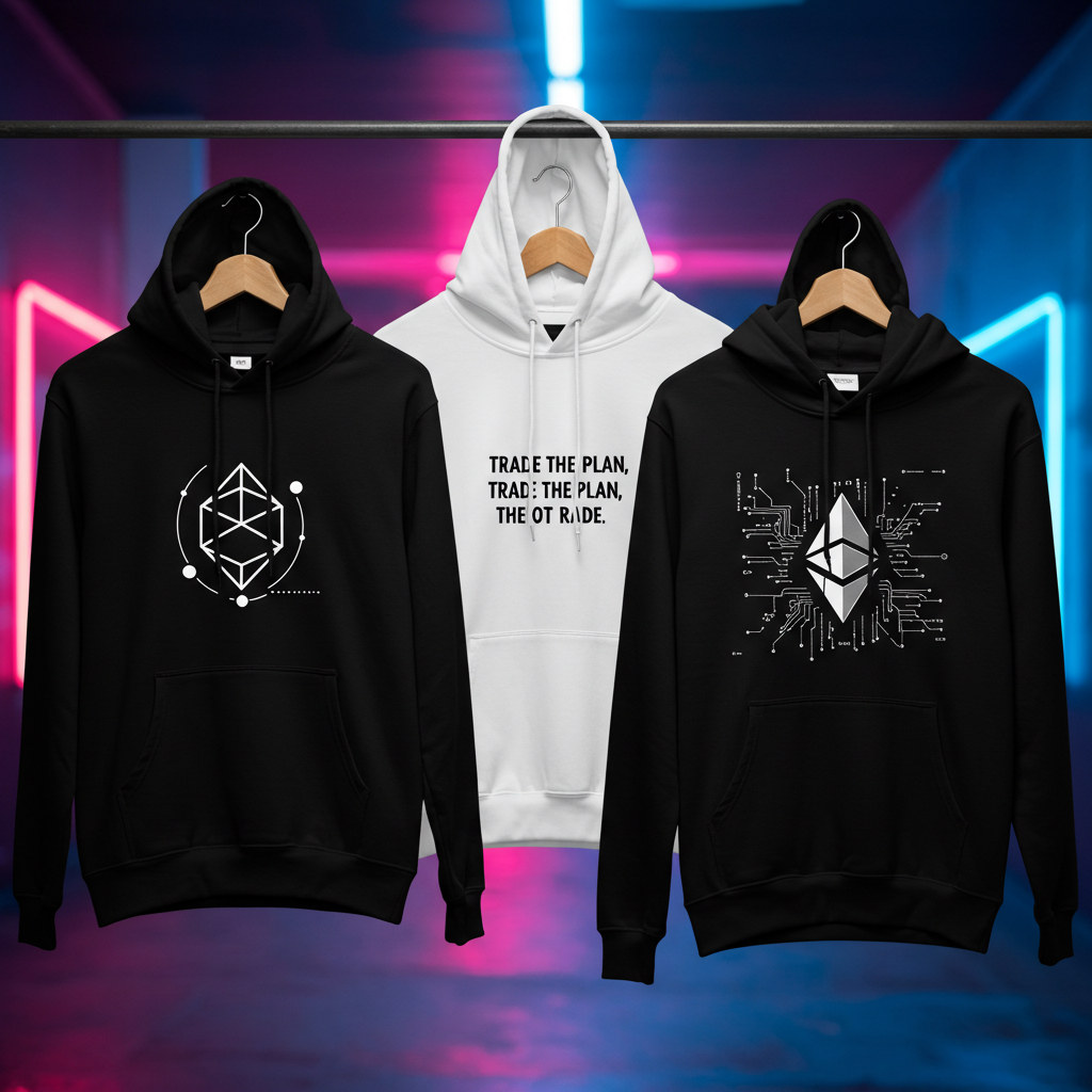 Minimalist Crypto Hoodie with Bitcoin and trading graphics – DC Crypto