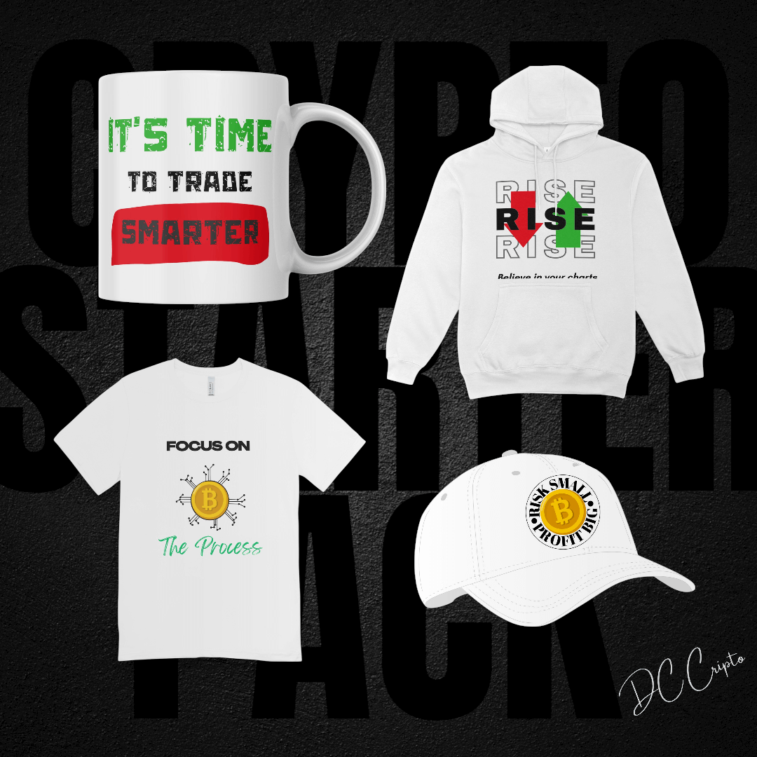 Crypto Starter Pack for traders – Includes hoodie, t-shirt, cap, and mug.