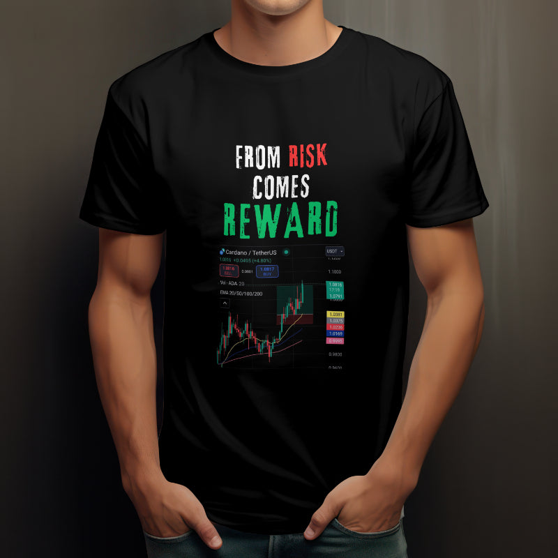 Trading t-shirt with motivational quote and customizable trading chart – perfect gift for crypto and stock traders