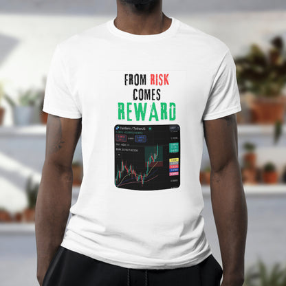 Trading t-shirt with motivational quote and customizable trading chart – perfect gift for crypto and stock traders