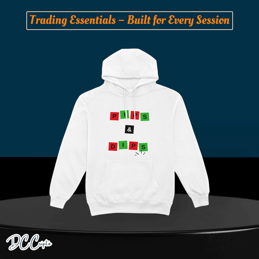 Custom Trading Hoodie for crypto traders – Pips and Dips design, perfect for market sessions