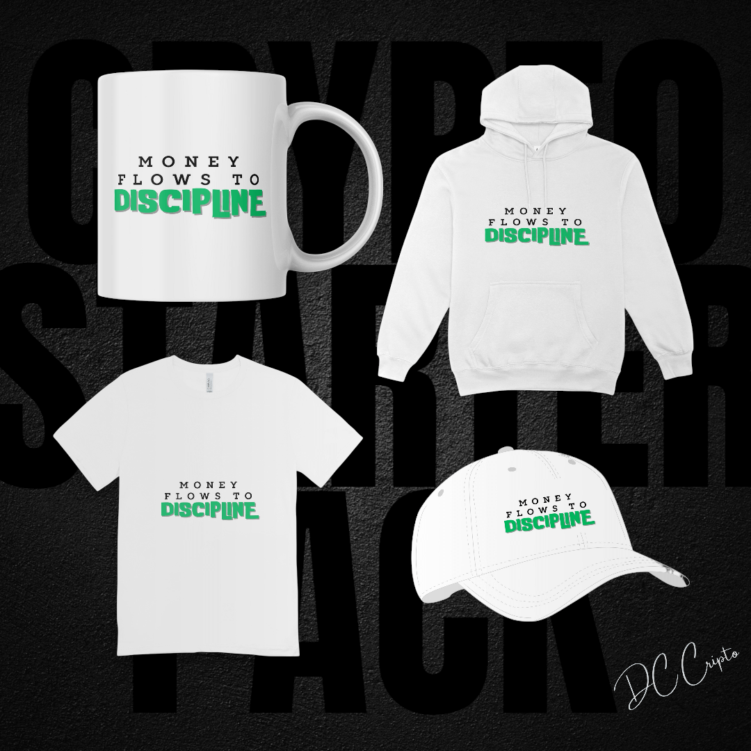 Crypto Starter Pack for traders – Includes hoodie, t-shirt, cap, and mug.