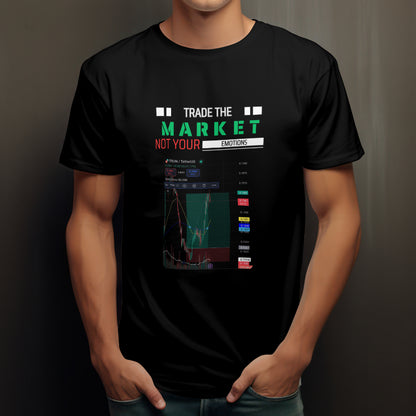 Crypto and stock market t-shirt with “Your Trade Here” overlay design