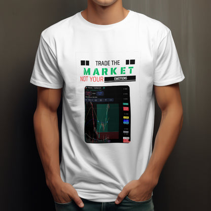 Crypto and stock market t-shirt with “Your Trade Here” overlay design