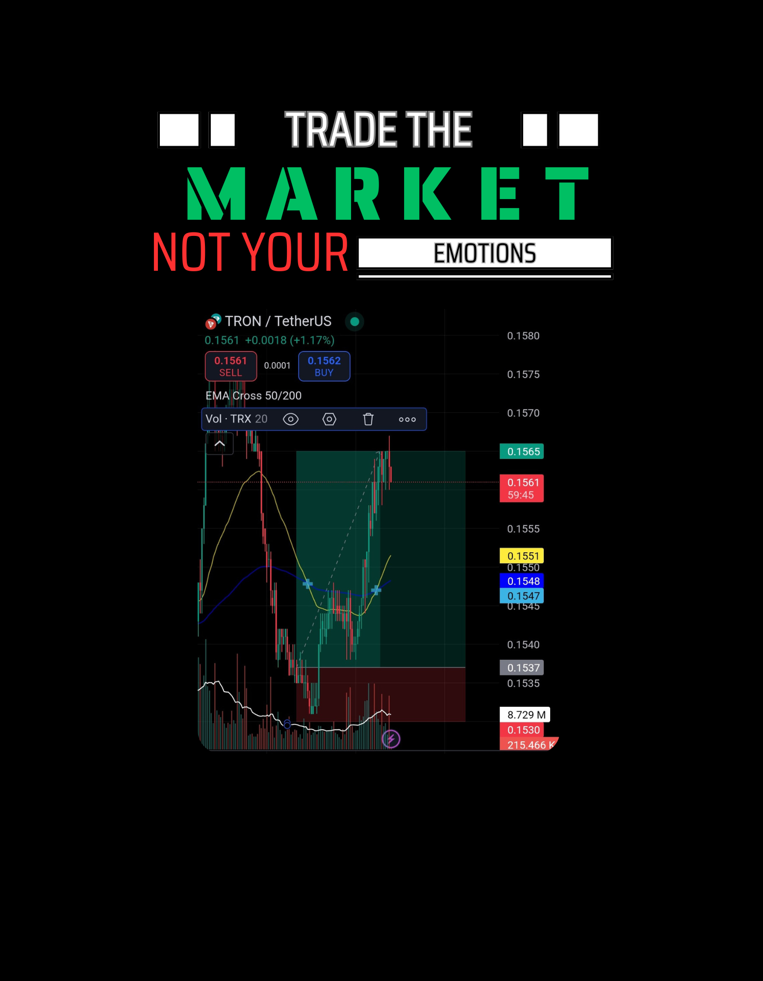 Crypto and stock market t-shirt with “Your Trade Here” overlay design