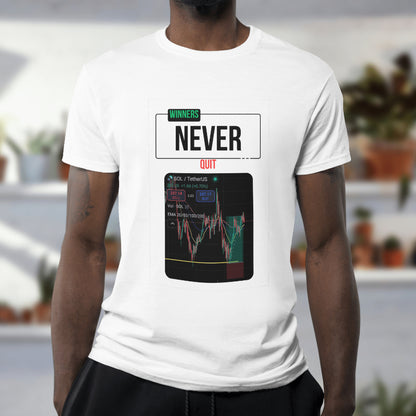 Trading t-shirt with motivational quote and customizable trading chart – perfect gift for crypto and stock traders