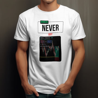 Trading t-shirt with motivational quote and customizable trading chart – perfect gift for crypto and stock traders