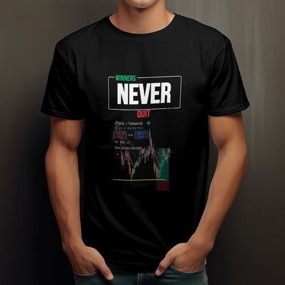 Trading t-shirt with motivational quote and customizable trading chart – perfect gift for crypto and stock traders