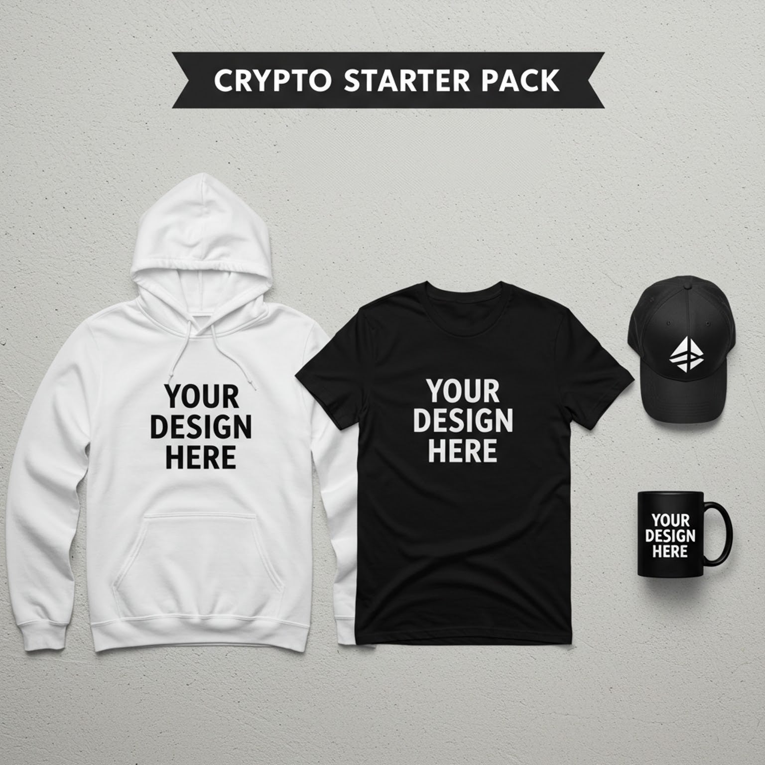 Crypto bundle with personalized hoodie, t-shirt, mug, and cap – perfect gift for crypto lovers