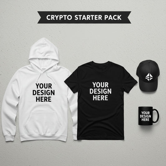 Crypto bundle with personalized hoodie, t-shirt, mug, and cap – perfect gift for crypto lovers